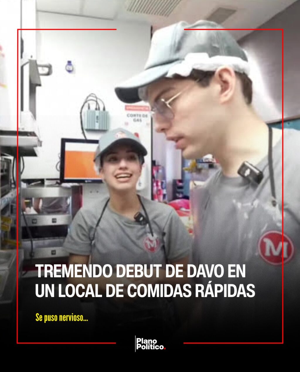 Streamer argentino con uniforme de trabajo en local de comidas rápidas