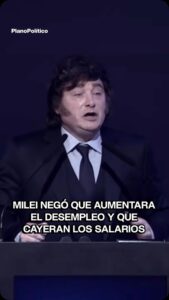 Presidente Javier Milei realizando declaraciones públicas sobre indicadores económicos y laborales