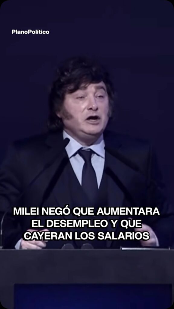 Presidente Javier Milei realizando declaraciones públicas sobre indicadores económicos y laborales