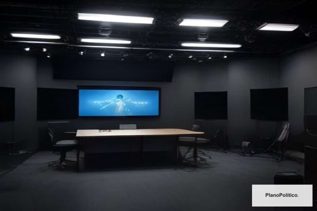 Estudio de televisión con cámaras y luces para transmisión en vivo