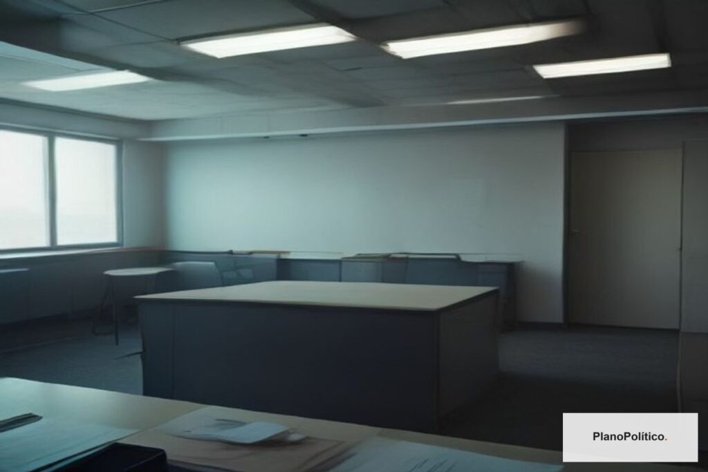 Empresario en oficina anunciando malas noticias a empleados reunidos
