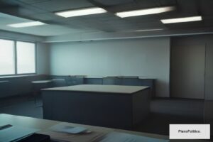 Empresario en oficina anunciando malas noticias a empleados reunidos