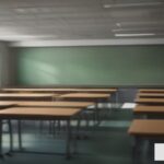 Estudiantes en aula escolar con útiles y materiales educativos sobre bancos