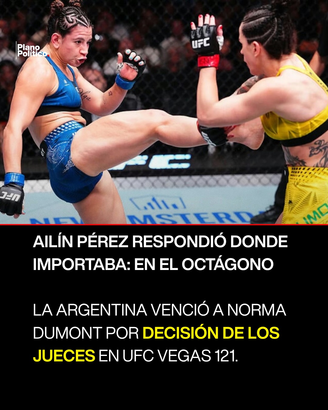 Ailín Pérez celebrando su victoria en el octágono de UFC Vegas 121