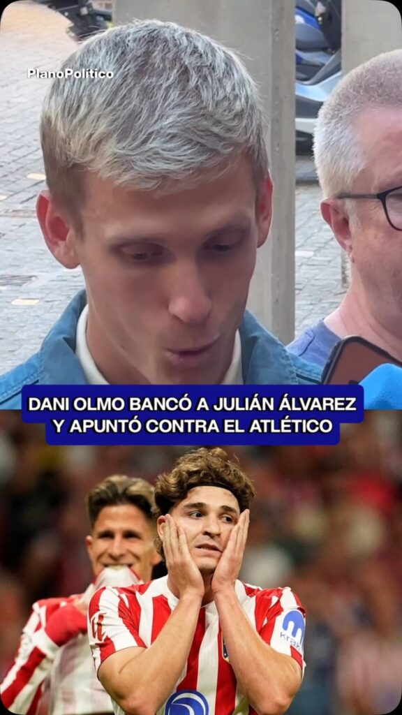 Dani Olmo durante una conferencia de prensa o entrevista hablando sobre Julián Álvarez