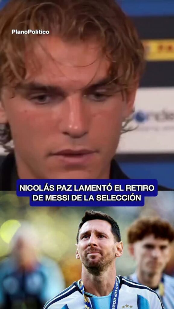 Nicolás Paz y Lionel Messi durante un entrenamiento o partido de la Selección Argentina