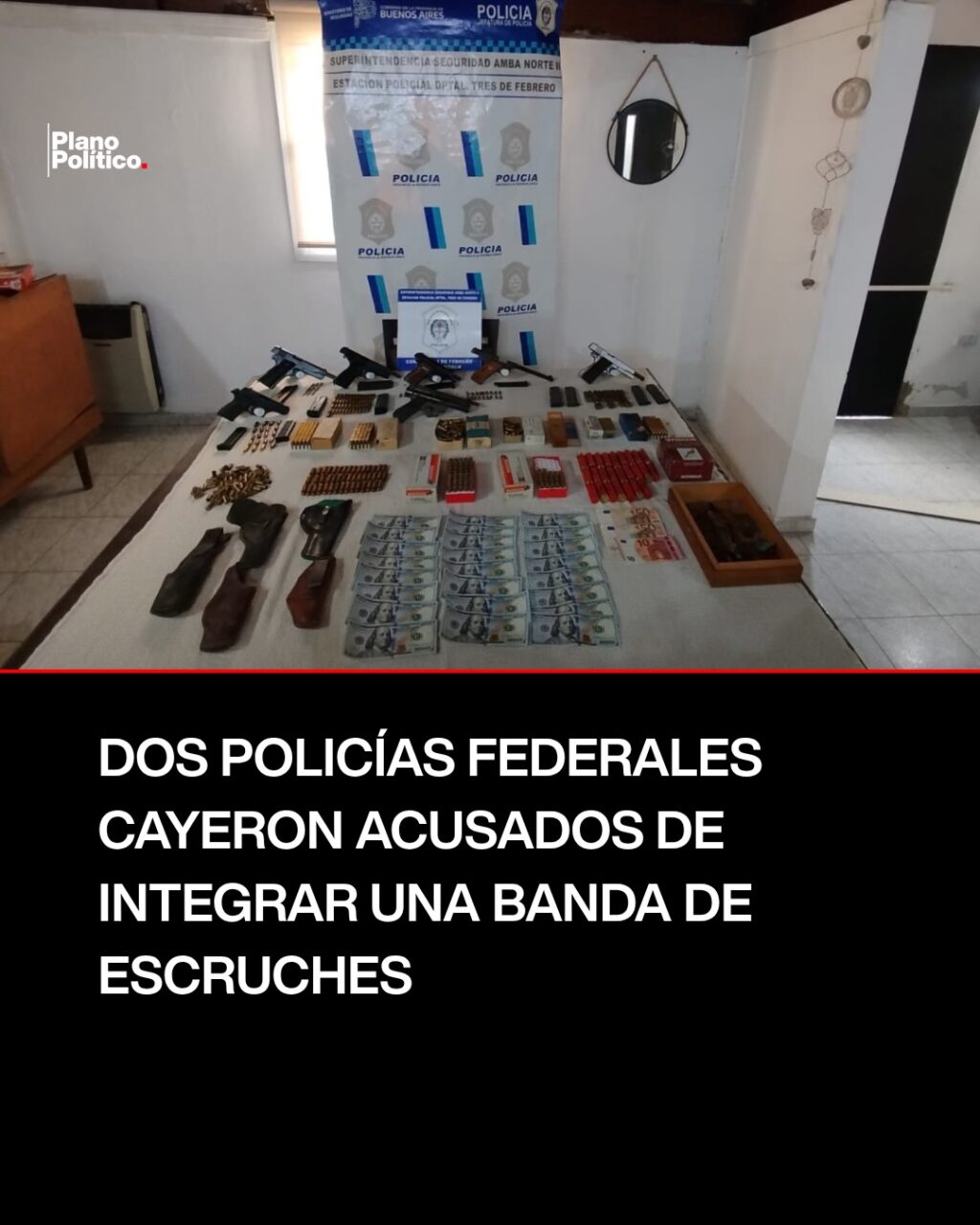 Operativo policial con armas y dinero secuestrado en Villa Bosch