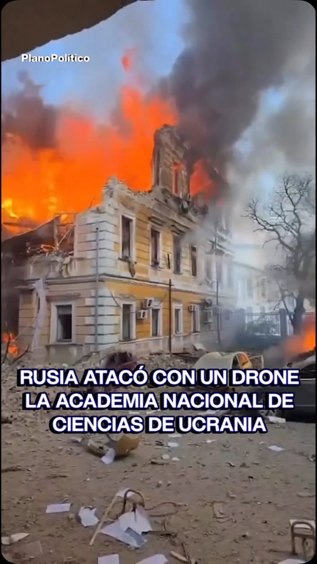 Edificio de la Academia Nacional de Ciencias de Ucrania tras ataque con drones en Kiev