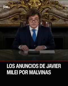 El presidente argentino durante su mensaje transmitido por cadena nacional sobre política exterior y Malvinas
