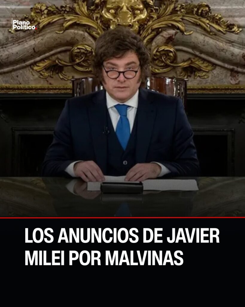 El presidente argentino durante su mensaje transmitido por cadena nacional sobre política exterior y Malvinas
