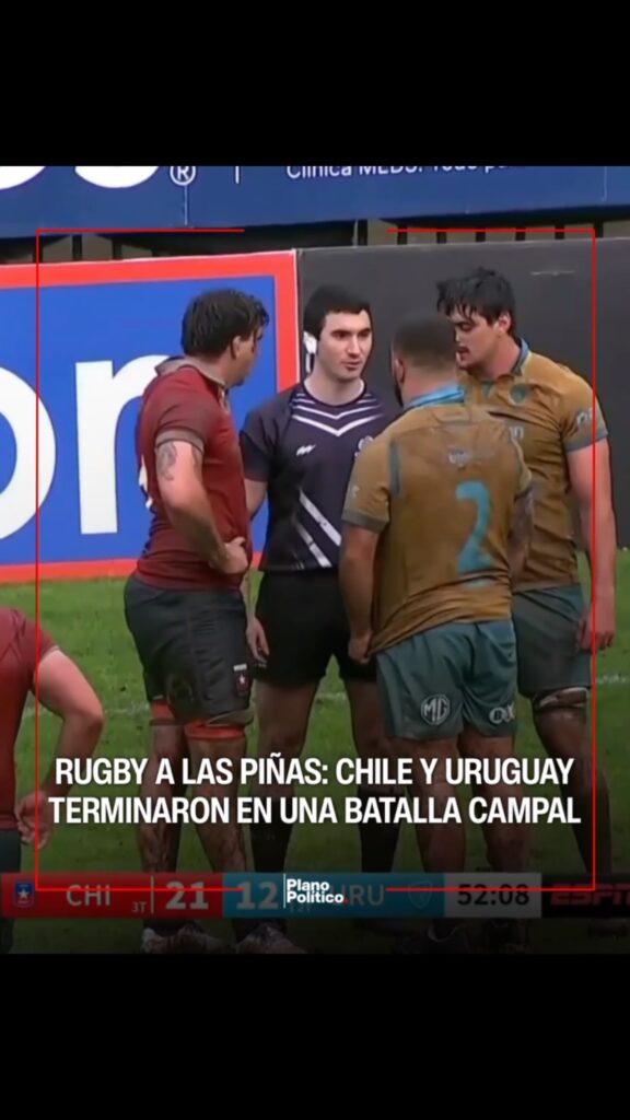 Jugadores de rugby de Chile y Uruguay enfrentándose en una pelea generalizada durante el partido