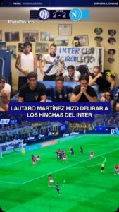 Hinchas del Inter de Milán celebrando efusivamente el gol de Lautaro Martínez ante Napoli