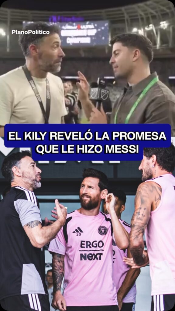El Kily González muestra una medalla de campeón junto a Lionel Messi