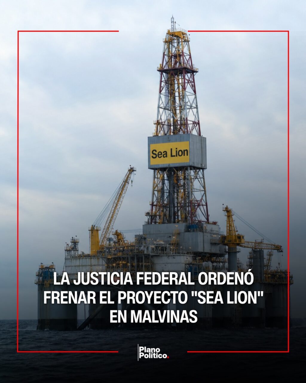 Vista aérea de plataforma petrolera en aguas del Atlántico Sur cerca de Malvinas