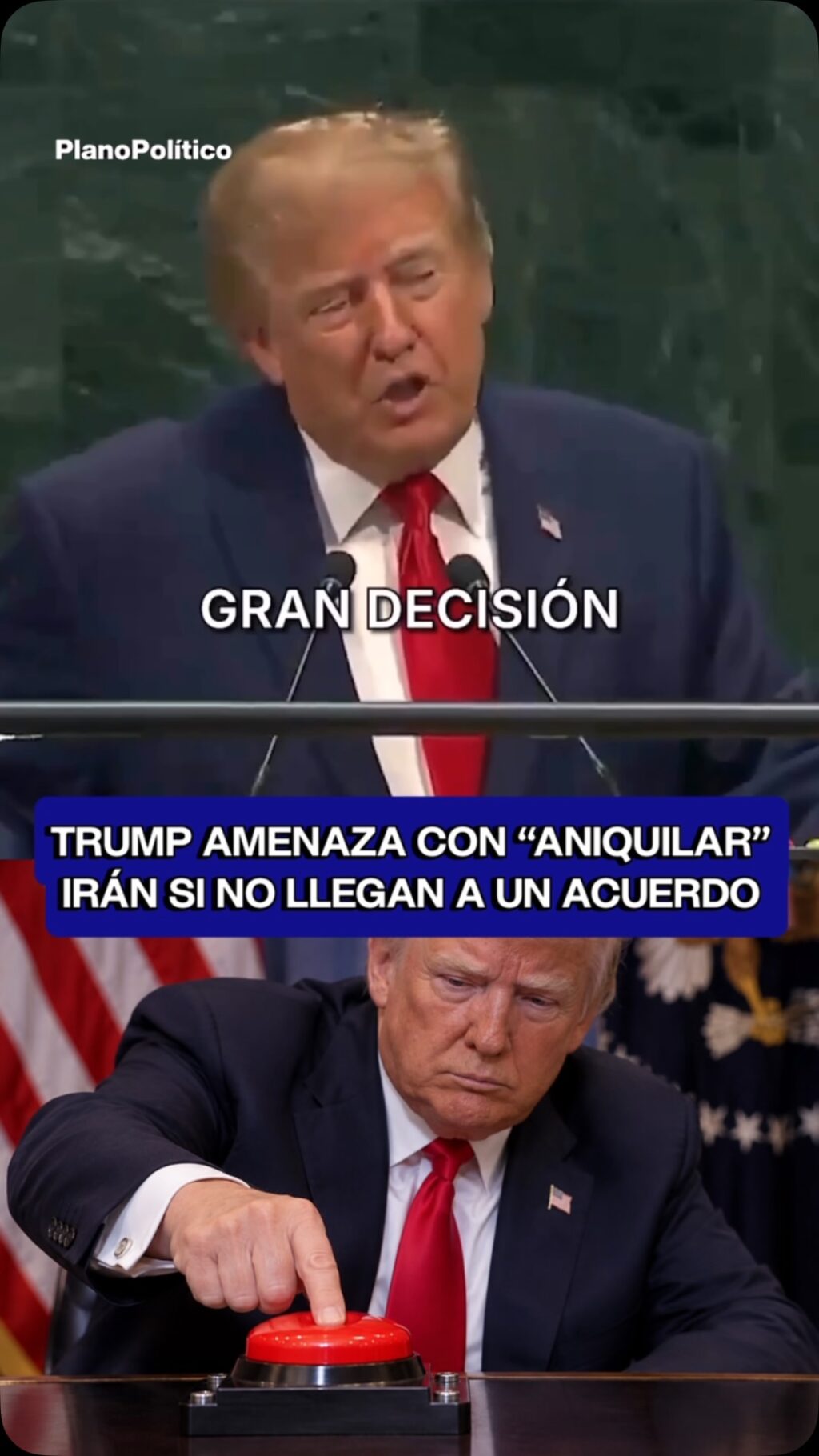 Donald Trump hablando en un evento público sobre política exterior