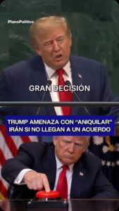 Donald Trump hablando en un evento público sobre política exterior