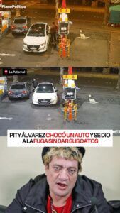 Pity Álvarez en una estación de servicio luego del choque vehicular en La Paternal
