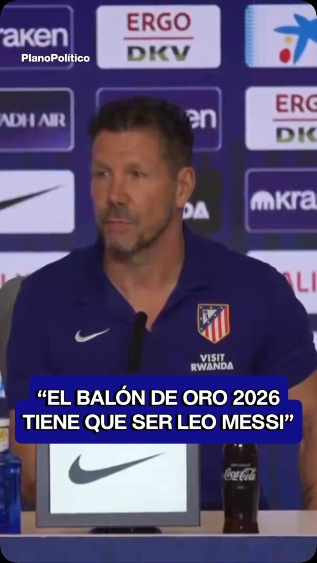 Diego Simeone en conferencia de prensa hablando sobre Lionel Messi y el Balón de Oro