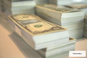 Billetes de dólar estadounidense y pesos argentinos en casa de cambio