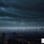 Vista del cielo nublado sobre Buenos Aires con amenaza de lluvia