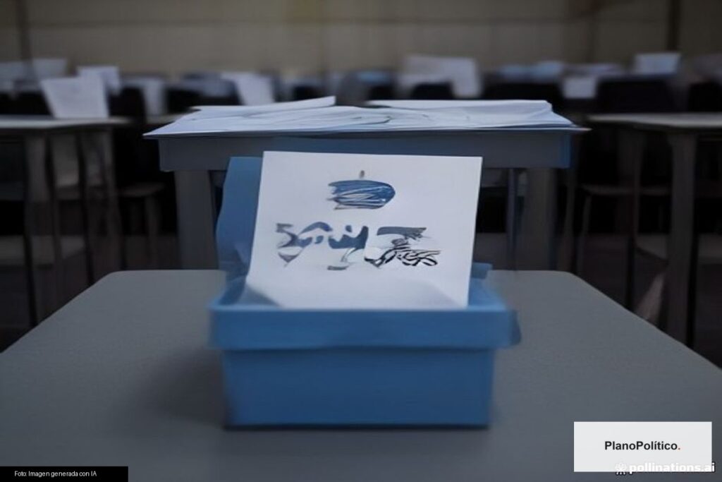 Urna electoral con boletas en mesa de votación en Argentina