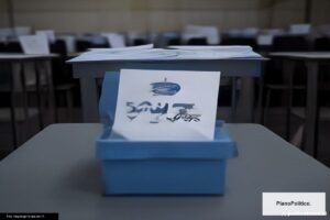 Urna electoral con boletas en mesa de votación en Argentina