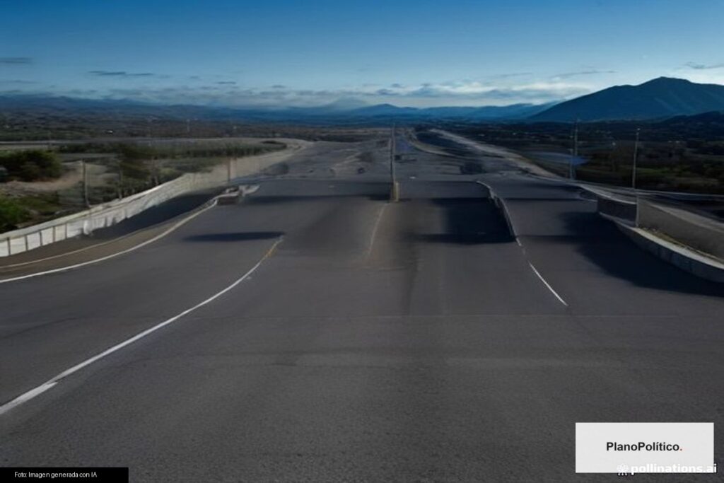 Ruta argentina con cabina de peaje y señalización vial
