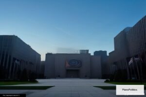 Edificio de las Naciones Unidas en Nueva York con banderas internacionales