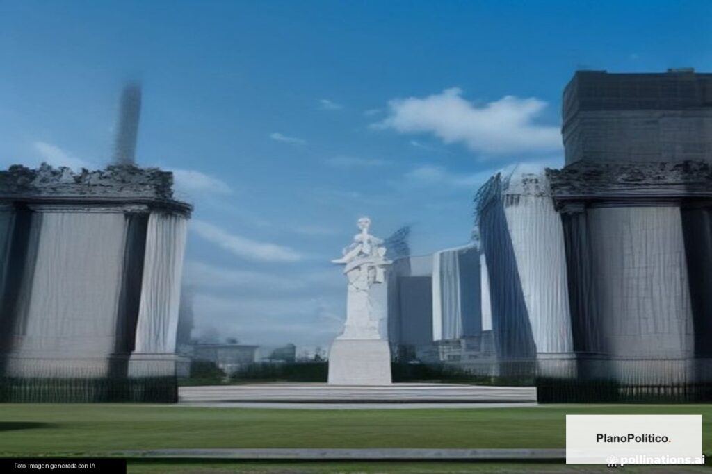 Bandera argentina ondea frente a monumento histórico de Malvinas
