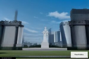 Bandera argentina ondea frente a monumento histórico de Malvinas