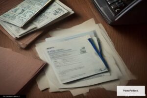 Persona calculando gastos con billetera vacía sobre mesa