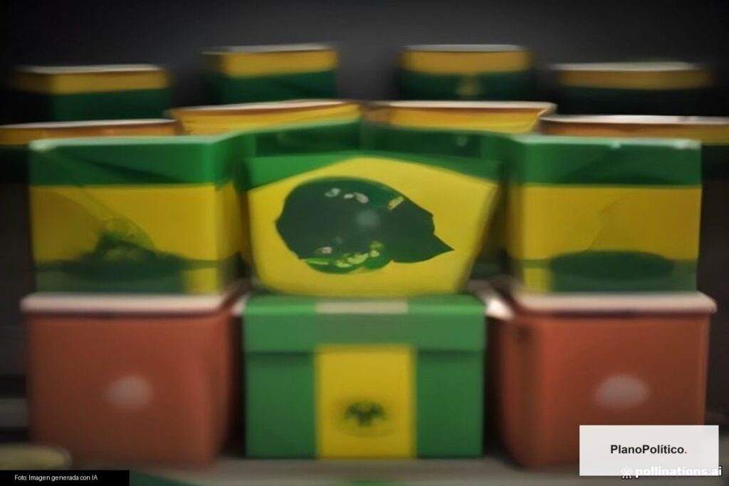 Bandera de Brasil y símbolos electorales en contexto político