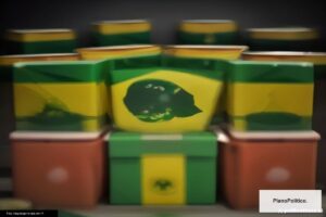 Bandera de Brasil y símbolos electorales en contexto político
