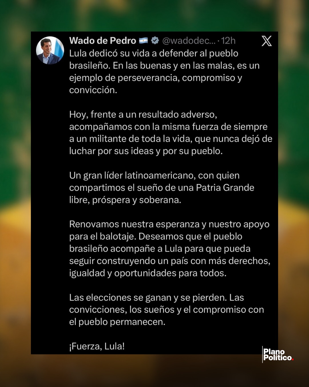 Dirigentes políticos argentinos reaccionando a los resultados de las elecciones en Brasil