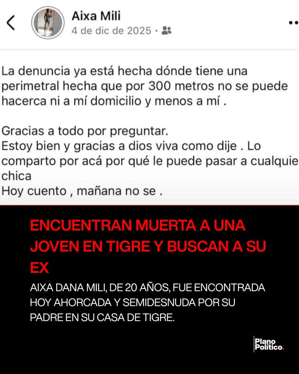 Mujer joven advirtiendo sobre situación de violencia de género y restricción perimetral