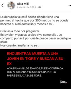 Mujer joven advirtiendo sobre situación de violencia de género y restricción perimetral