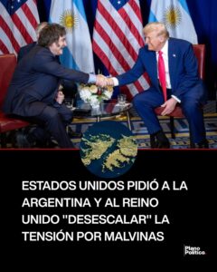 Banderas de Estados Unidos, Argentina y Reino Unido sobre fondo diplomático