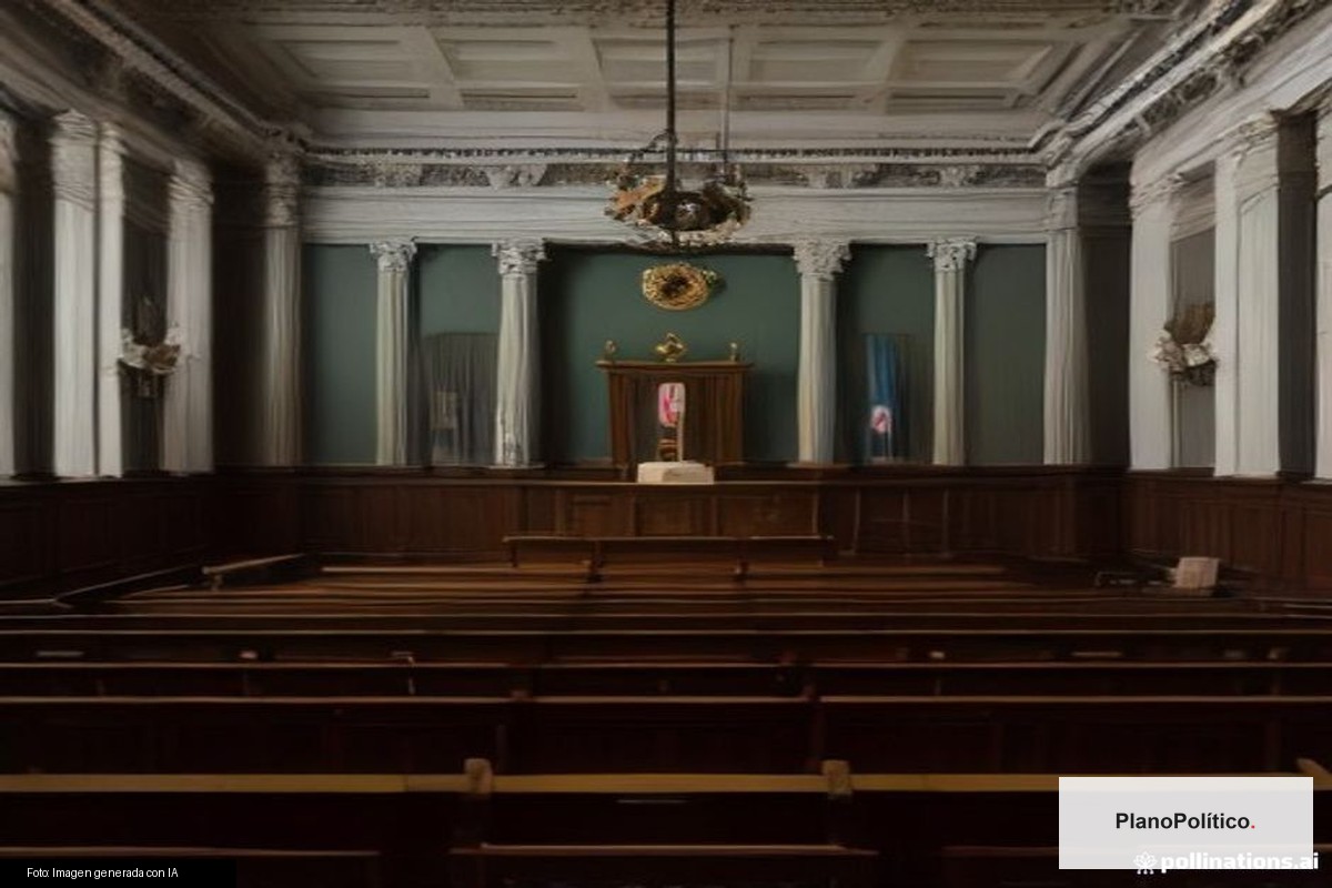 Martillo de juez y sala de tribunal en Argentina