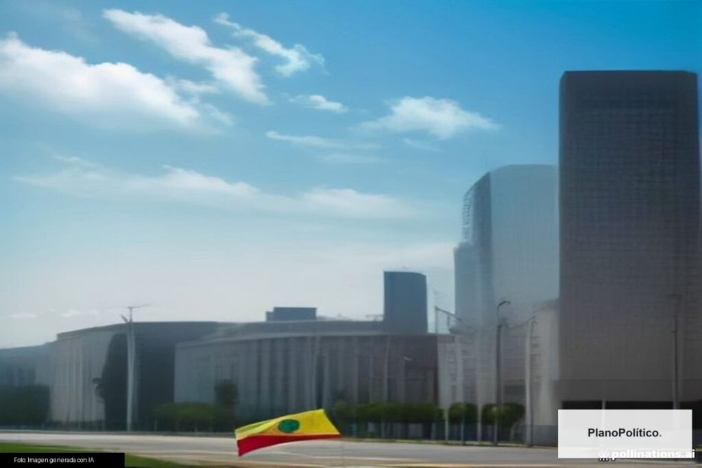 Bandera de Brasil ondeando frente al Congreso Nacional en Brasilia