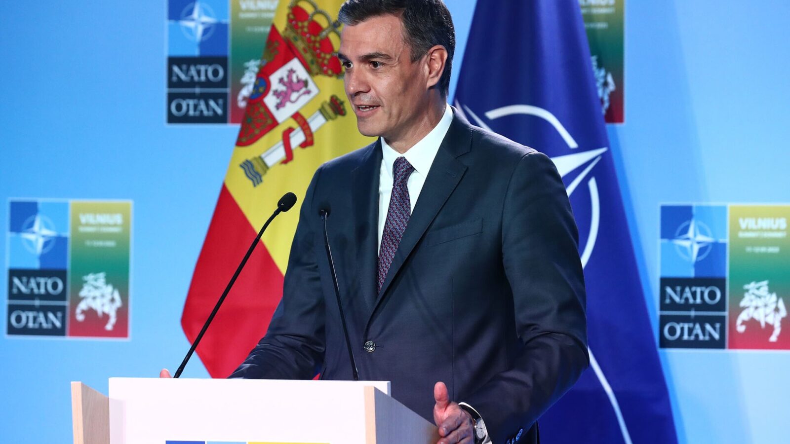 Pedro Sánchez, presidente del Gobierno de España, en una conferencia de prensa