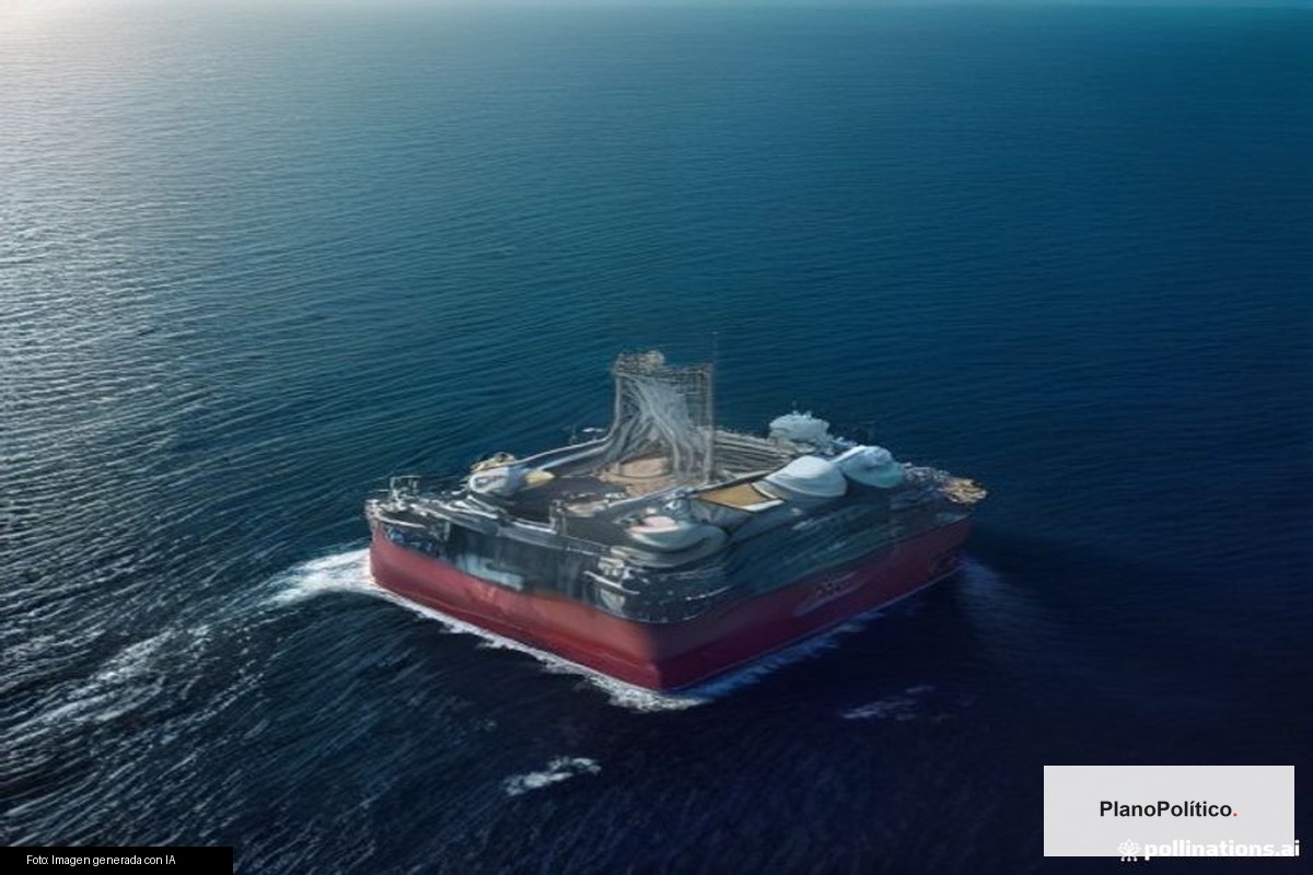 Islas Malvinas vista aérea con plataformas petroleras en el océano